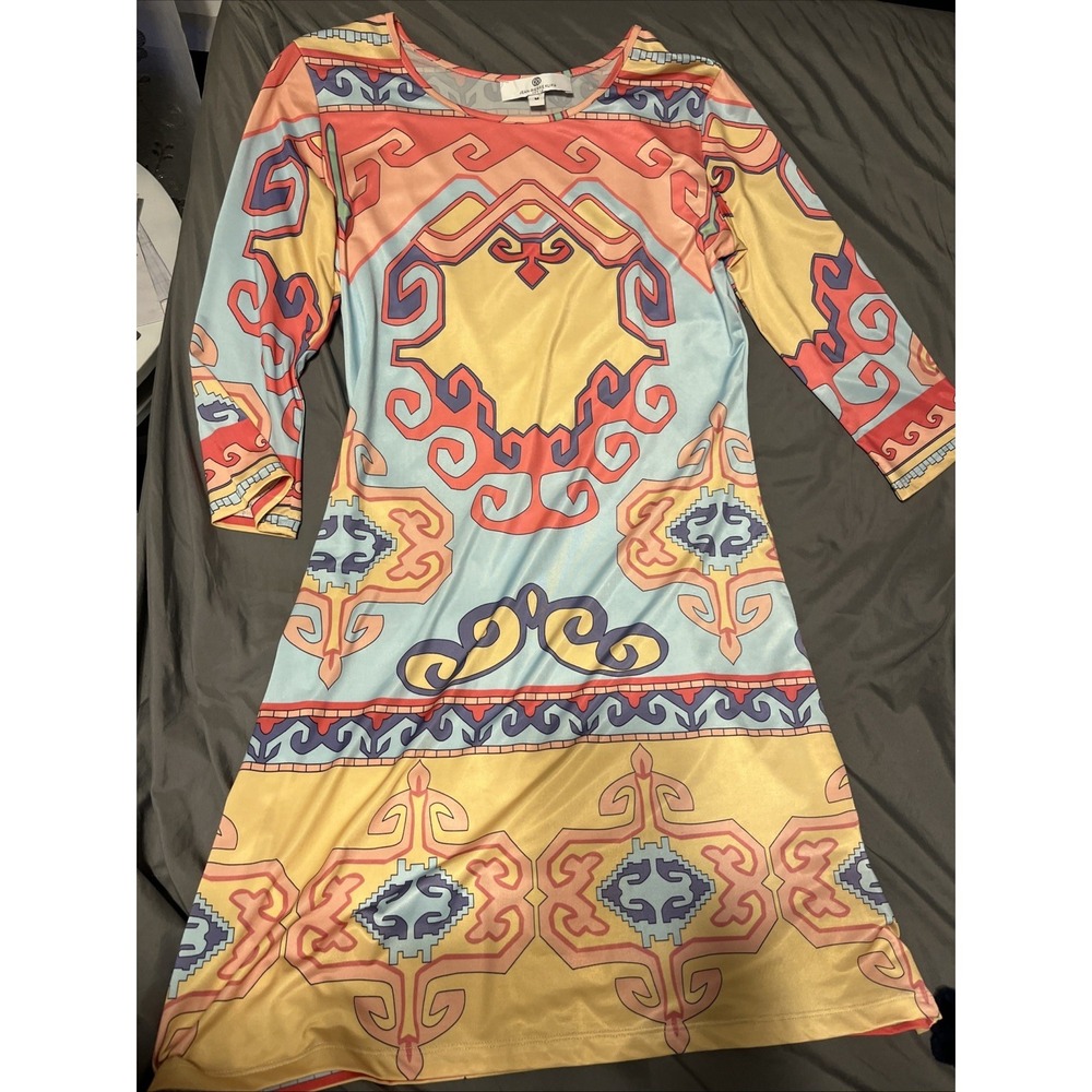 Jean-Pierre Klifa Dress M Orange Peach Pink Geometric